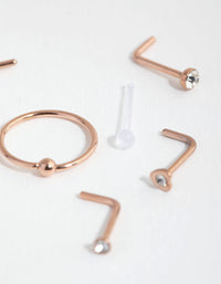 Rose Gold Surgical Steel Diamante Mixed Nose 6-Pack - link has visual effect only