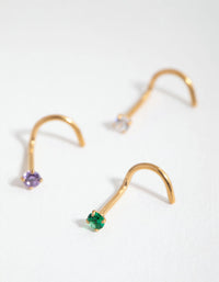 Gold Surgical Steel Classic Gem Nose Stud 3-Pack - link has visual effect only