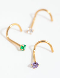Gold Surgical Steel Classic Gem Nose Stud 3-Pack - link has visual effect only