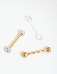 Gold Surgical Steel Acrylic Ferido Tongue 3-Pack - link has visual effect only