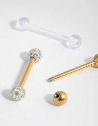 Gold Surgical Steel Acrylic Ferido Tongue 3-Pack - link has visual effect only