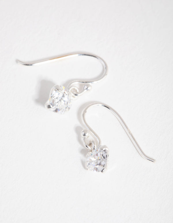 Sterling Silver Cubic Zirconia Heart Drop Earrings