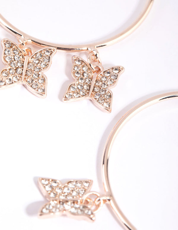 Rose Gold Diamante Butterfly Hoop Earrings