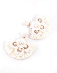 White Raffia Sequin Fan Earrings - link has visual effect only