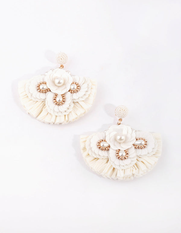 White Raffia Sequin Fan Earrings