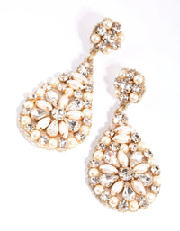 White Diamante and Pearl Teardrop Earrings - link has visual effect only