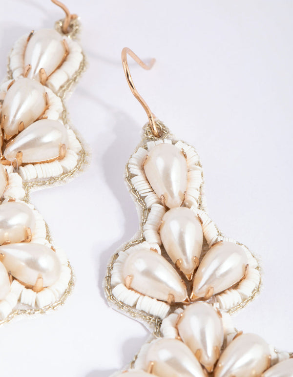 White Mini Disc and Pearl Drop Earrings