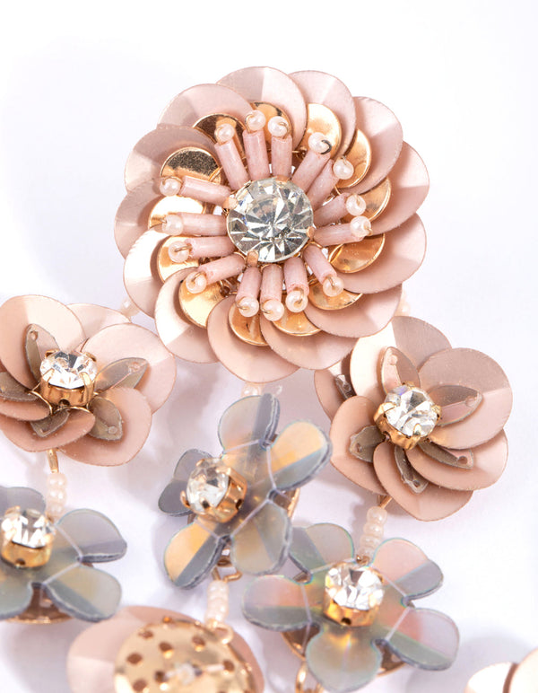 Blush Flower Sequin Drop Earrings
