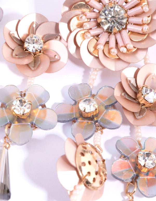 Blush Flower Sequin Drop Earrings