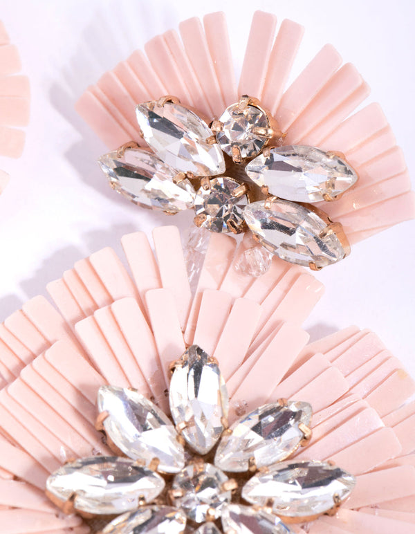 Pink Sequin Diamante Fan Earrings