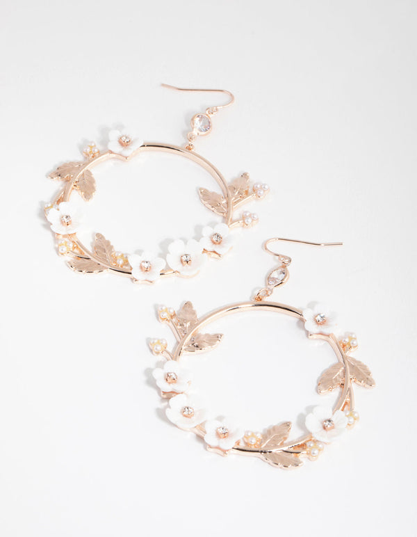 Rose Gold Floral Wreath Disc Earrings
