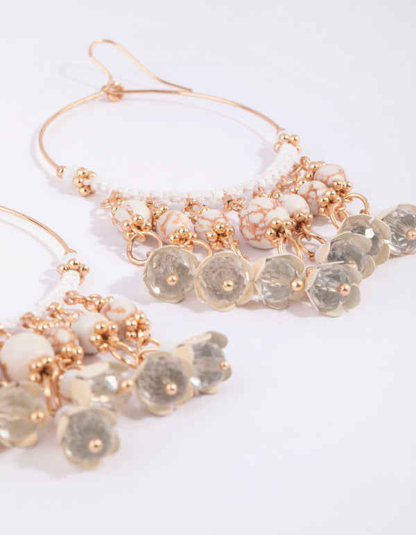 Gold Cracked and Floral Bead Tassel Earrings