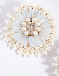 White Beaded Pearl Disc Stud Earrings - link has visual effect only