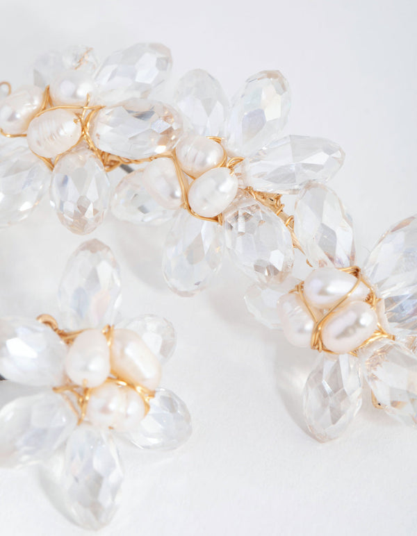 Beaded Freshwater Pearl Wrap Cuff and Stud Earrings