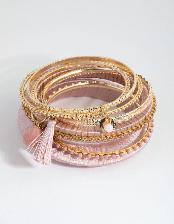 Gold Thread Wrap Bangle 7-Pack