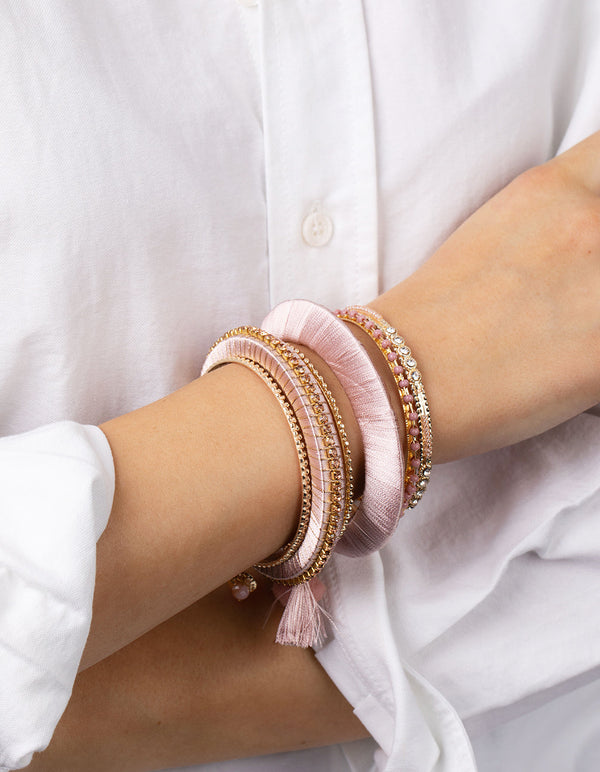 Gold Thread Wrap Bangle 7-Pack