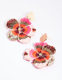 Pink Craft Flower Drop Earrings - link has visual effect only