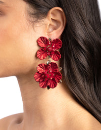 Red Large Pearl Flower Drop Earrings - link has visual effect only