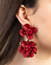 Red Large Pearl Flower Drop Earrings - link has visual effect only