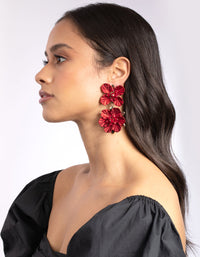 Red Large Pearl Flower Drop Earrings - link has visual effect only