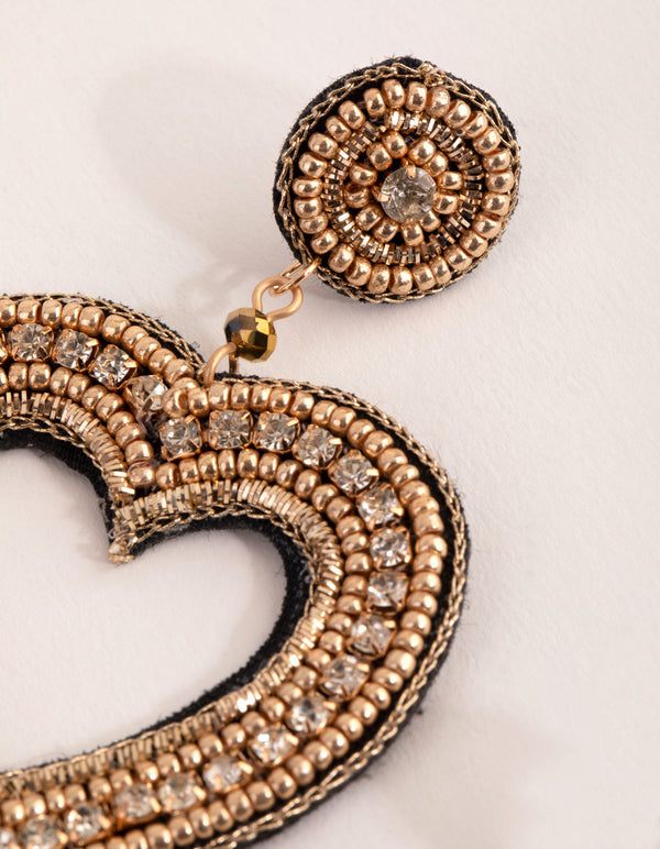 Seed Bead Heart Drop Earrings