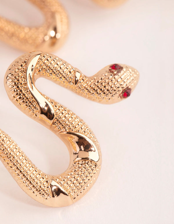Gold Textured Snake Stud Earrings