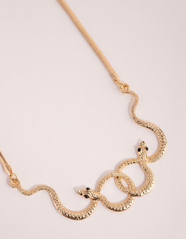 Gold Textured Snake Twist Necklace