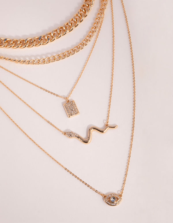 Gold Snake and Eye Multi Necklace