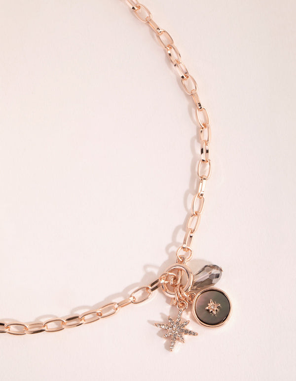 Rose Gold Charm Cluster Chain Necklace