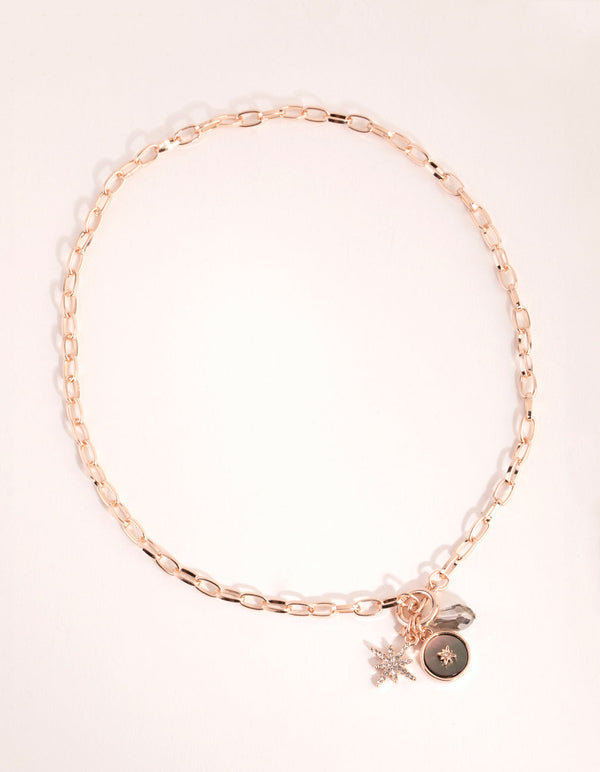 Rose Gold Charm Cluster Chain Necklace