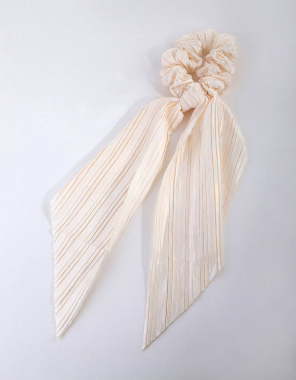 Cream Pleated Scarf Scrunchie