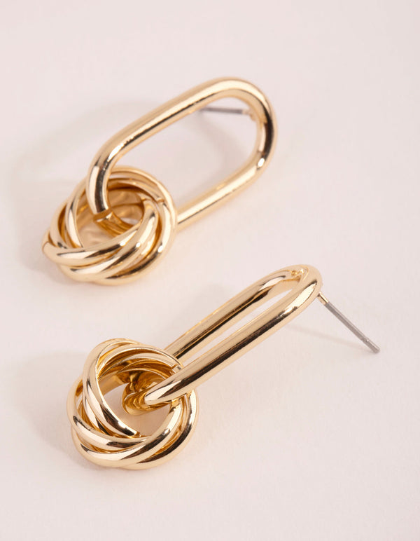 Real Gold Plated Oval Link Knot Earrings