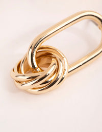 Real Gold Plated Oval Link Knot Earrings - link has visual effect only