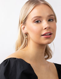 Real Gold Plated Oval Link Knot Earrings - link has visual effect only