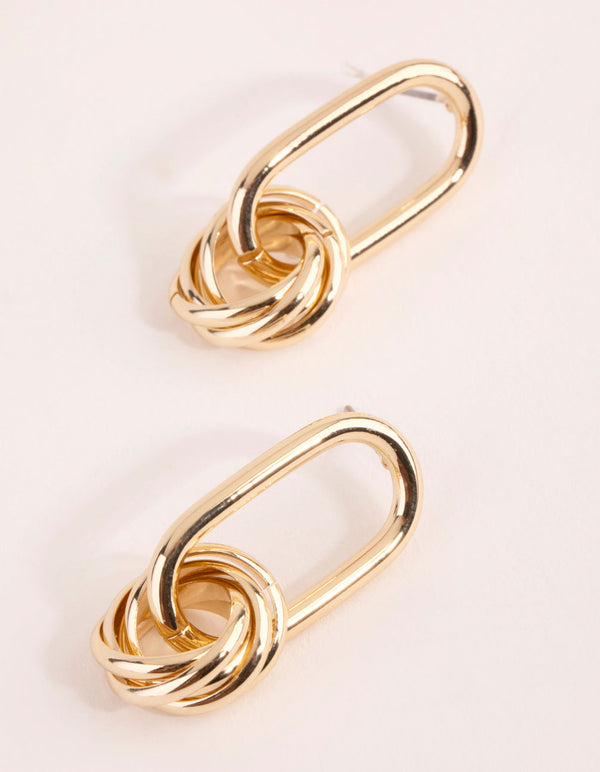 Real Gold Plated Oval Link Knot Earrings