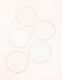 Real Silver Plated Thin Textured Bangle 5-Pack - link has visual effect only
