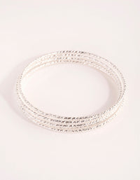 Real Silver Plated Thin Textured Bangle 5-Pack - link has visual effect only