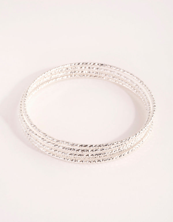 Real Silver Plated Thin Textured Bangle 5-Pack