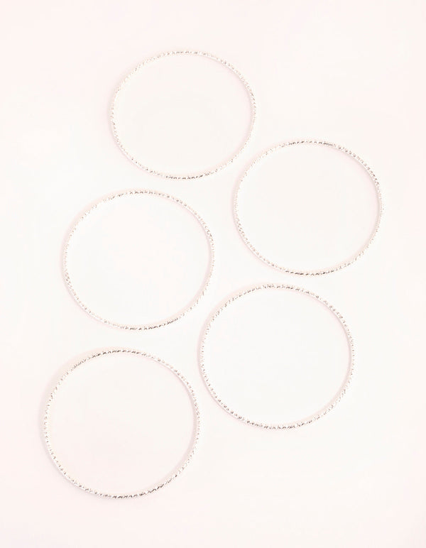 Real Silver Plated Thin Textured Bangle 5-Pack