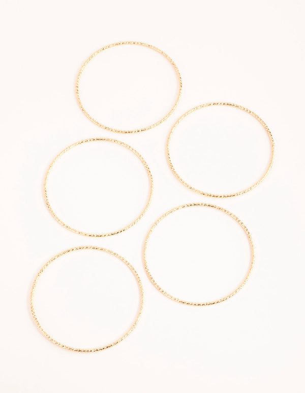 Real Gold Plated Thin Textured Bangle 5-Pack