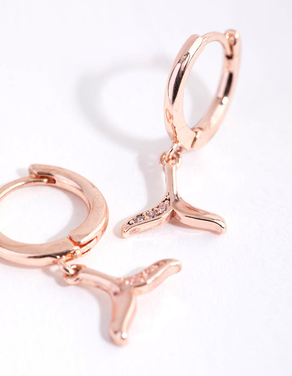 Rose Gold Diamante Whale Tail Huggie Earrings