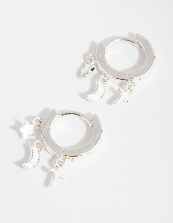 Silver Mini Charm Huggie Earrings