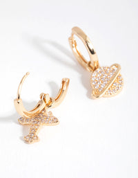 Gold Diamante Mismatched Galaxy Huggie Earrings - link has visual effect only