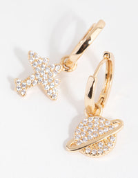 Gold Diamante Mismatched Galaxy Huggie Earrings - link has visual effect only