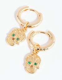 Gold Sugar Skull Huggie Earrings - link has visual effect only