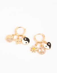 Gold Peace Multi Charm Huggie Earrings - link has visual effect only
