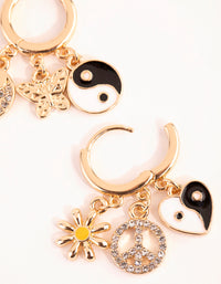 Gold Peace Multi Charm Huggie Earrings - link has visual effect only