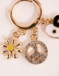 Gold Peace Multi Charm Huggie Earrings - link has visual effect only