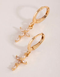 Gold Diamante Cross Huggie Earrings - link has visual effect only