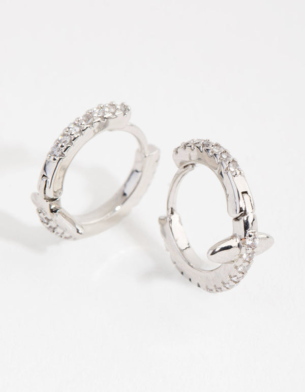 Rhodium Diamante Bar Huggie Earrings